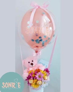 Box Floral con Peluche y Globito Aerostatico Graduacion Aniversario Cumpleaños