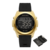 Relógio digital masculino Naviforce NF7111 com pulseira de silicone, tela preta e mostrador dourado, à prova d'água até 5 ATM.