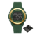 Relógio digital masculino Naviforce NF7111 com bisel dourado e pulseira de silicone verde, mostrando horário e data