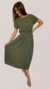 Conjunto Feminino Crepe Saia Midi E Blusa Verde Militar