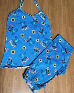 Pijama Meia Estação Ondinha Stitch Azul