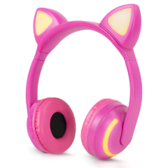 Fone de Ouvido Headphone Infantil Gatinho com LED On-Ear Sem Fio Bluetooth