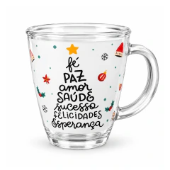 Caneca de Vidro Natalina Lanty 380ml Fé Paz e Amor