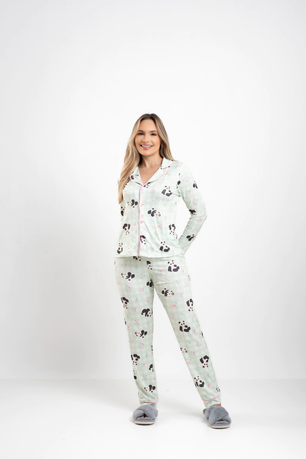 Pijama Americano Longo Conjunto Feminino Panda