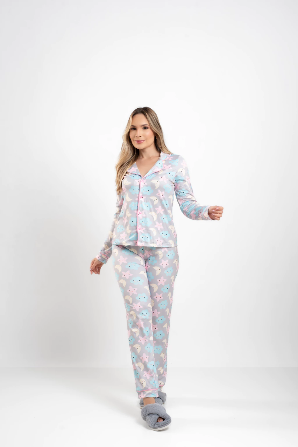 Pijama Americano Longo Conjunto Feminino Nuvem