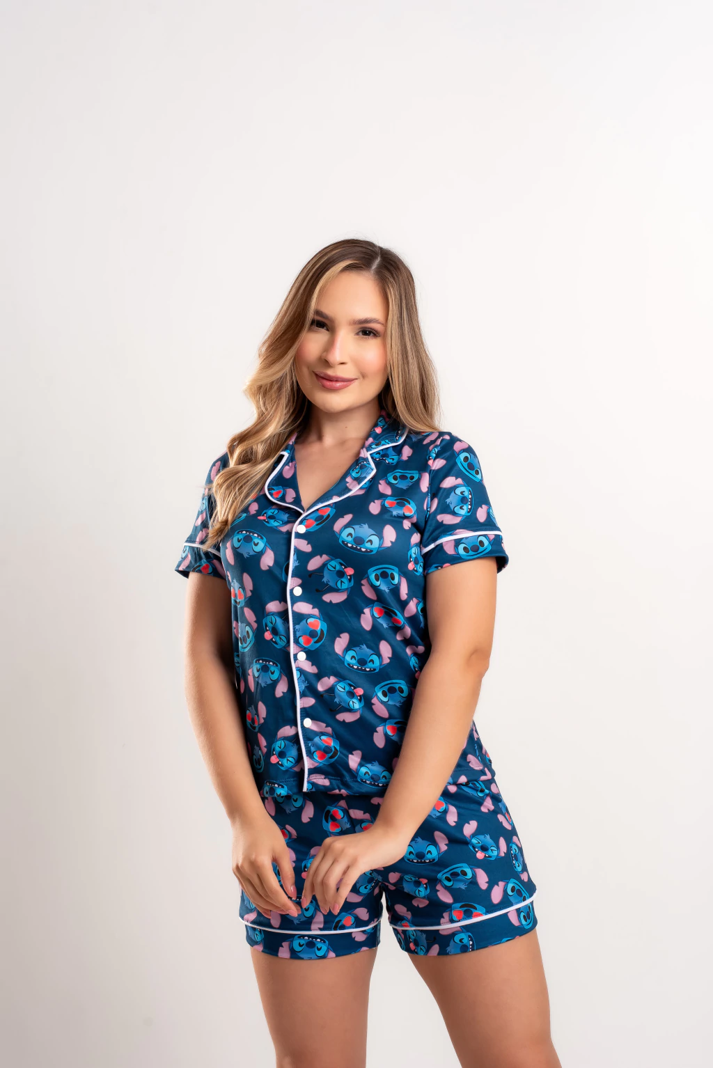 Pijama Americano Laura Feminino Conjunto Short Estampa Stitch - Especial Dia das Mães
