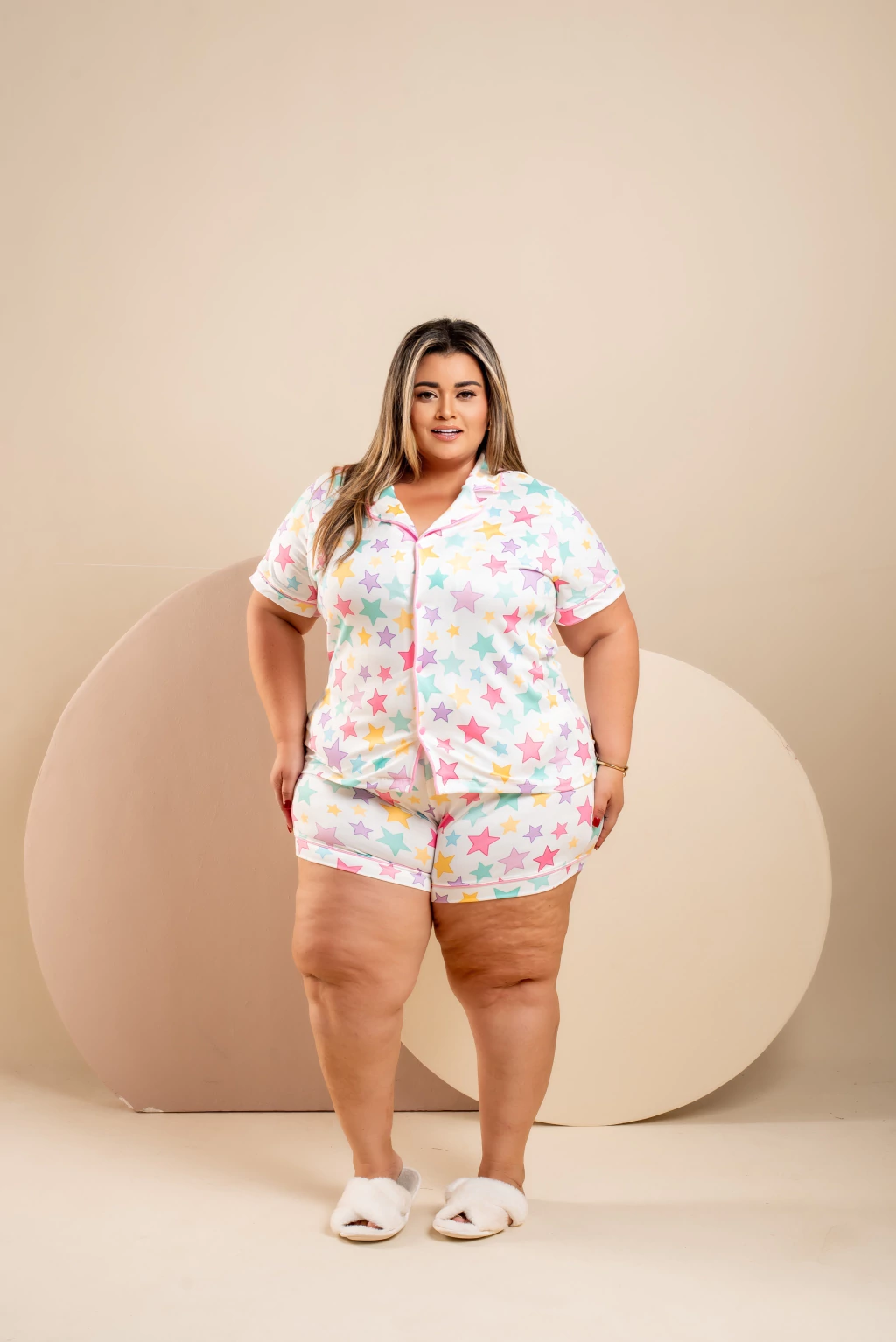 Pijama Americano Plus Size Estrelas Colorido