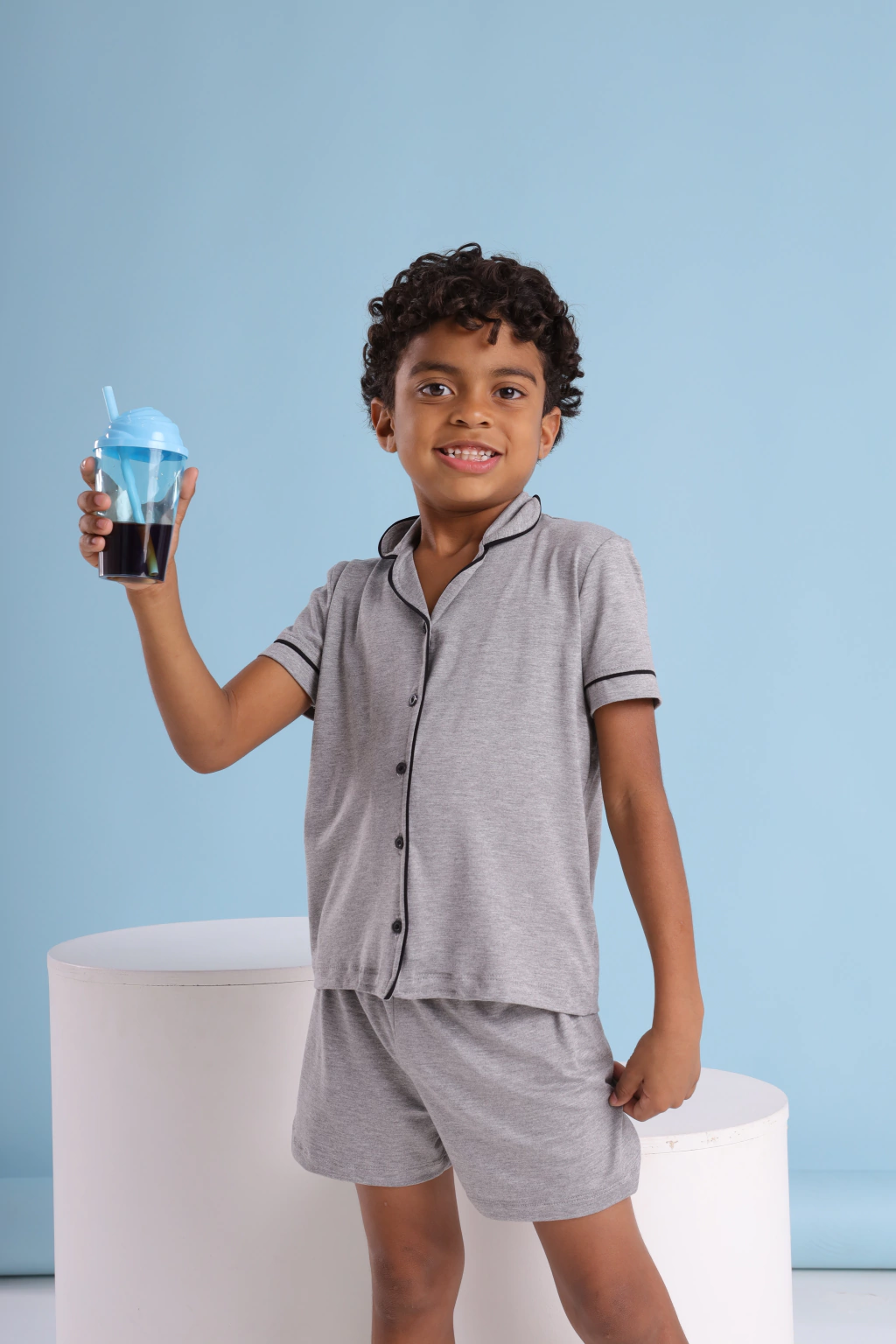 Pijama Infantil Unissex Americano Short Cinza