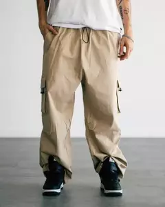 Beige Basic Parachute Gabardina Elastizada