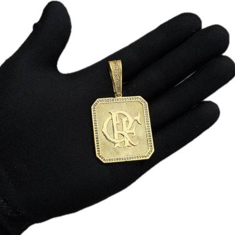 PINGENTE ESCUDO FLAMENGO CRAVEJADO G (ATÉ 16 MILÍMETROS) - BANHADO A OURO