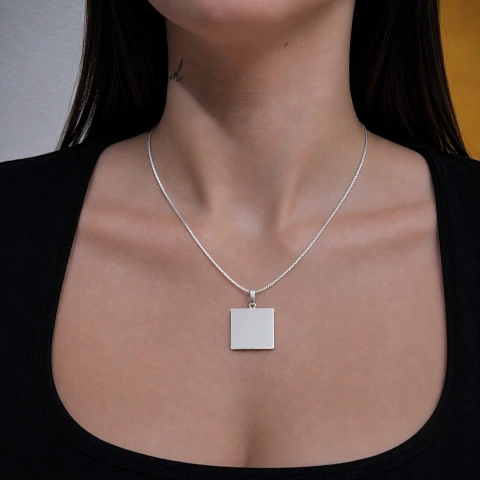 COLAR VENEZIANA + PINGENTE QUADRADO PERSONALIZADO - PRATA 925