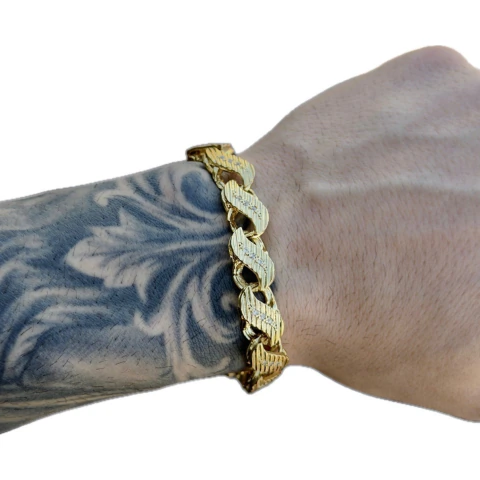 PULSEIRA FRISO S CRAVEJADO 13 MM /33.3G - BANHADO A OURO