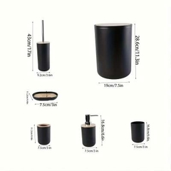 Set 6 Piezas Baño Jabonera Porta Cepillo Escobilla Y Cesto Bambú