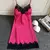 Vestido noturno sexy de seda feminino, mini vestido com retalhos de renda, cinta na internet