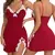 Mulheres Renda cetim de seda Pijamas, camisola gola v, Split Hem, Lingerie macia - MegaMixSell