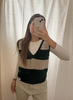 Chaleco rayado verde y beige