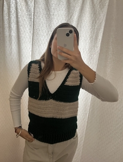 Chaleco rayado verde y beige - comprar online
