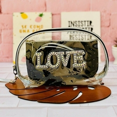 Set de Cosmeticos x 3 Love , uno transparente de 30x15 y dos estampados.