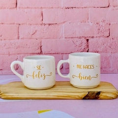 SET DE 2 TAZAS RECTAS CERAMICA FRASE DORADA 250cc discontinuo