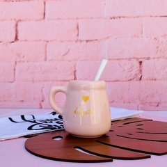 MATE CERAMICA ROSA PALABRA DORADA Sin CAJA Sin Bombilla - UnayMil Cosas