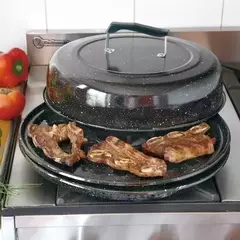 Parrilla Circular 32 cm x Enlozada para Hornalla Con Manija y Base.