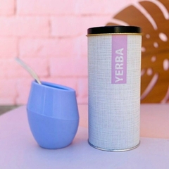 SET YERBERA TRAMA GRIS + MATE ANIMATE LILA CON BOMBILLA
