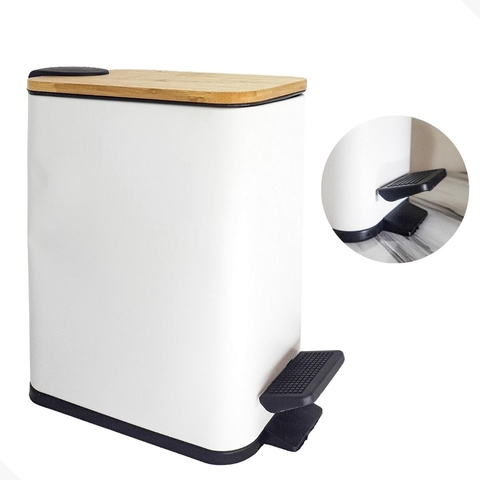 Lixeira Styllus 5l Slim Com Pedal E Tampa De Bambu Banheiro