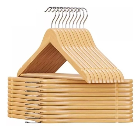Kit 100x Cabides De Madeira Verniz Marfim Adulto Roupa