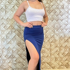Saia Longa Azul Com Fenda Na Lateral