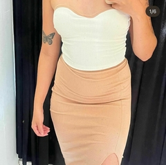 Conjunto Tomara Que Caia E Saia Bege