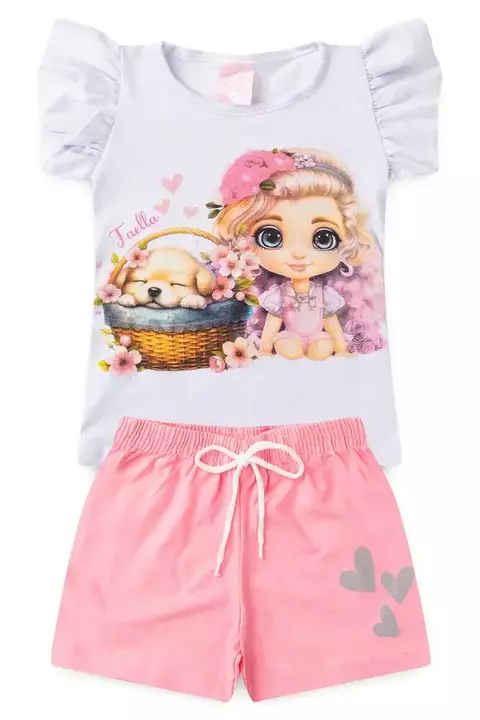 Conjunto Infantil Verão Feminino Girl and the Dog - Branco