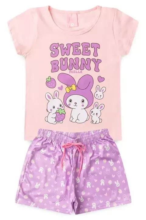 Conjunto Infantil Verao Feminino Sweet Bunny - Rosa