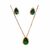 Conjunto Colar e Brincos Gota Zircônia Verde Esmeralda Banhado em Ouro 18K