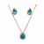 Conjunto Colar e Brincos Gota Zircônia Azul Celestial Banhado em Ouro 18K