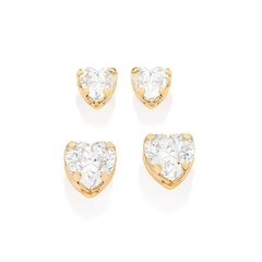 Kit Rommanel brinco coração folheado a ouro 18k com zircônias Cód. 527266 - loja online