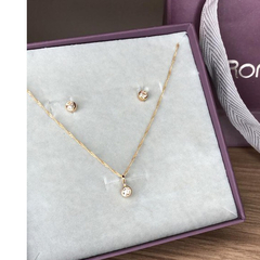Conjunto Romanel brinco pingente e corrente folheados a ouro 540102 520185 531153