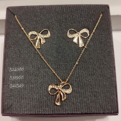 Conjunto Rommanel Corrente Brincos e Pingente folheado a ouro 524088-531966-541549 laços