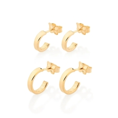 Kit brinco Rommanel meia argolas folheado a ouro 18k Cód. 527014