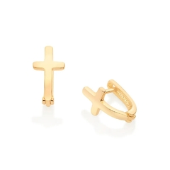 Brinco Rommanel masculino argola cruz folheado a ouro 526951 na internet