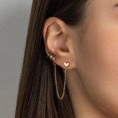 Brinco Rommanel coração com piercing de pressão folheado a ouro 527073