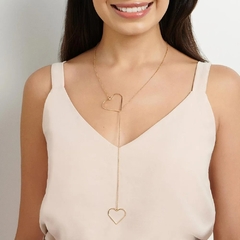 Gargantilha Rommanel gravata ajustável folheada a ouro 2 corações 532186 72 cm - comprar online