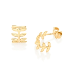 Brinco Rommanel meia argola folhas folheado a ouro 526941 - comprar online