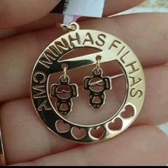 Pingente Rommanel folheado a ouro com escrita amo meus filhos 542077