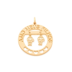 Pingente Rommanel folheado a ouro com escrita amo meus filhos 542077 - comprar online