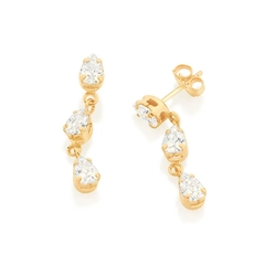 Brinco rommanel com zircônias gotas folheado a ouro 526744 - comprar online