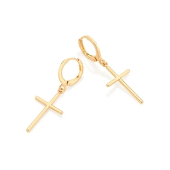 Brinco Rommanel argola cruz grande pendurado folheado a ouro 526731 - comprar online