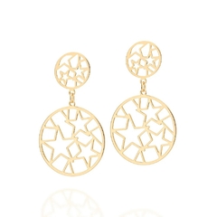 Brinco Rommanel redondo estrelas folheado a ouro grande 526985 - comprar online