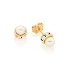 Brinco Rommanel folheado a ouro com pérolas e cristais Cód. 524070 - comprar online