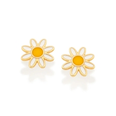 Brinco infantil Rommanel margarida folheado a ouro com aplicação de resina Cód. 526711 - comprar online