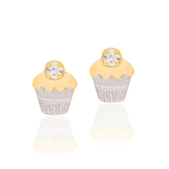 Brinco infantil Rommanel folheado a ouro bolinho com cristais 524124 - comprar online